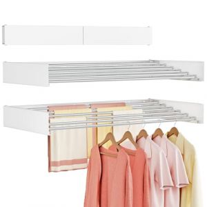 Vasunray &eacute;tendoir Mural Pliable pour v&ecirc;tements, s&eacute;choir &agrave; Linge Rabattable Invisible, Gain de Place, r&eacute;tractable pour Serviettes, avec gabarit de Fixation (6 Barres de s&eacute;chage, Blanc 100 cm) (Vasunray Direct, neuf)