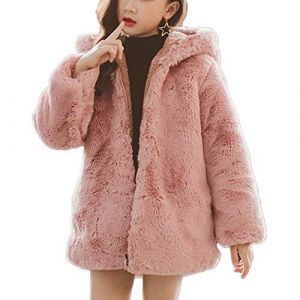 Mufeng Manteau Polaire Fille Blouson &agrave; Capuche Oreilles Ours Hiver &Eacute;pais Veste Chaud Enfant Cape en Fausse Fourrure Manteau Chaud d'hiver Outwear 5-14 Ans Rose 5-6 Ans (Mufeng EU, neuf)