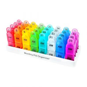 Cruxer Pilulier Mensuel 31 Jours - 2 Compartiments (2 Fois par Jour), R&eacute;sistant &agrave; l'Humidit&eacute;, Sans BPA, Bo&icirc;te &agrave; Pilules de Voyage pour M&eacute;dicaments, Vitamines, Huile de Poisson (Cruxer, neuf)