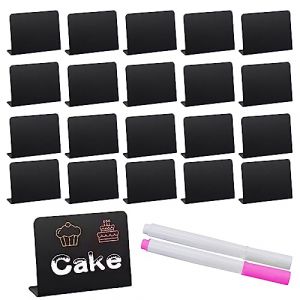 MZMing 20 pièces Mini Tableaux Noirs Mini Panneau d'Affichage Mini Ardoise Craie Plastique Petit Tableau Noir Effacable avec Stylos à Craie pour Buffet Boulangerie Magasin Mariage Fête (Yolanda-YBZ, neuf)