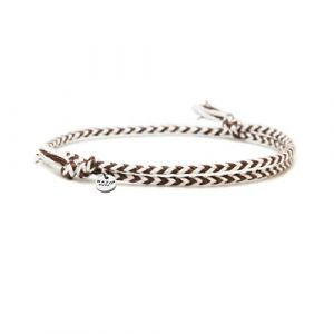 Nato Cuff - Bracelet Coton tress&eacute; - Fait Main en France- M&eacute;daille Acier Inox 316L- Bijou Homme ou Femme Ajustable (Marron/Blanc) (Nato Cuff, neuf)