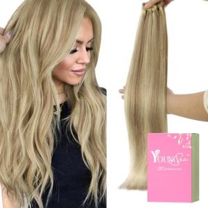 YoungSee Extension Cheveux Naturel Clip Extension a Clip Cheveux Nature Extension Clip Vrai Cheveux Extension a Clip Cheveux Humain Blond Doré avec Blond Highlight 7pcs 55 Cm (YoungSee Europe, neuf)