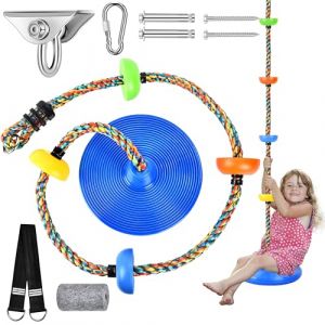 Herefun Corde d'escalade Balancoire, Balançoire Disque pour Enfants avec Plateforme, Crochets, Bande de Connexion, Charge maximale 200 kg, Balançoire Extérieur Suspendu pour Balcon Jardin (Bleu) (HALOROMAN  ETRADE, neuf)