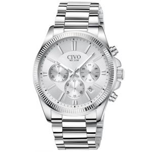CIVO Montre Homme Chronographe Argent: Montre Bracelet Acier Inoxydable - Etanche Montre Analogique Quartz Date (MEGALITH Direct-FR, neuf)