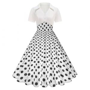 Robe Vintage AnnéEs 50 Pin Up Femme ImpriméE à Pois Mi Longue EléGante Style 1950'S Audrey Hepburn Froncé à Volants Robe AnnéE 60 Rockabilly Oversize l'ourlet Comfort (qiaoxiahe, neuf)
