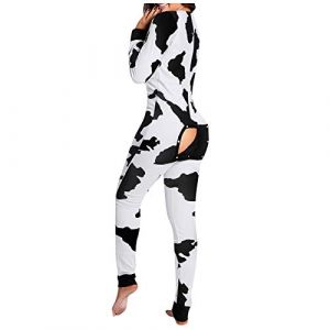 Pyjama Fille - Jumpsuit Adultes Fonctionnel Femme Boutonn&eacute; Devant Boutonn&eacute; Combinaison Femme Pyjama Polaire Chaud Cochon (dongTER, neuf)