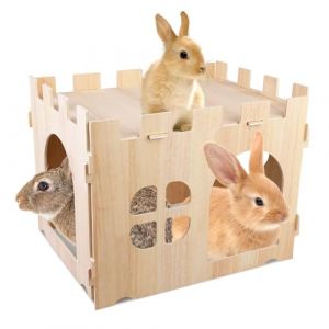 LEKEFETO Grande Maison pour Lapin, Bois Cochon d'Inde Lit avec Entr&eacute;es, Cochon d'Inde Jouet, Cochon d'Inde Accessoires, pour Chinchilla, Hamster, Lapin, Furet - 40 x 30 x 30 cm (GREENFOODERAN TRADING LTD, neuf)