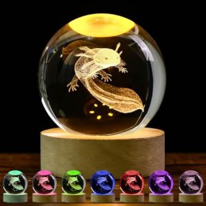 TaimeiMao Veilleuse Boule de Cristal 3D,Boule Cristal Lumineuse Salamandre,Lampe 3D avec LED Multicolore Base en Bois,Veilleuse - Cadeau - D&eacute;coration Fantaisie de Chambre (LUYUXUAN LIMITED, neuf)