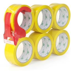 BOMEI PACK 6 rouleaux Ruban d&rsquo;emballage 66m x 48mm pour emballage - avec d&eacute;vidoir,impression adh&eacute;sif fort pour colis, entrep&ocirc;t, e-commerce (Jaune) (BOMEI PACK FR, neuf)
