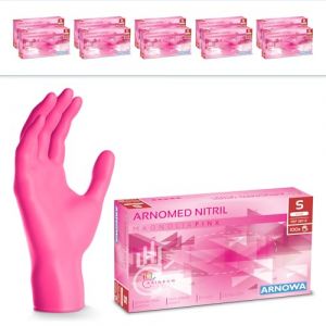 ARNOMED gants jetables rose, gants nitrile taille S, gant jetable 2000 pièces (20 boîtes), gants en nitrile non poudrés & sans latex, gants jetable cuisine, gants a usage unique en XS, S, M, L & XL (arnowa, neuf)