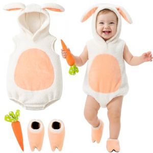 Beipegin Deguisement Lapin B&eacute;b&eacute; Gar&ccedil;on Fille,Grenouillere Oreille de Lapin Body Bebe Combinaison Deguisement Paques Halloween 0-18 Mois (Bpeow eu, neuf)