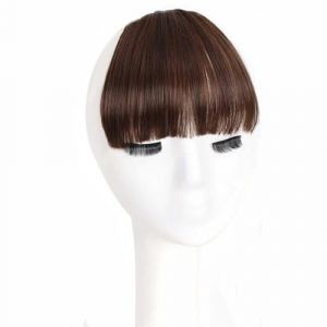 Frange Clip de Morceau de Cheveux en Frange-Fausse Frange Pince à Cheveux Brun Foncé Clip sur Frange Vrais Cheveux Humains Rideau d'air Frange pour Femmes Clips Frange Extensions de Cheveux Frange C (binzhoshifaguangshangmaoyouxiangongsi, neuf)