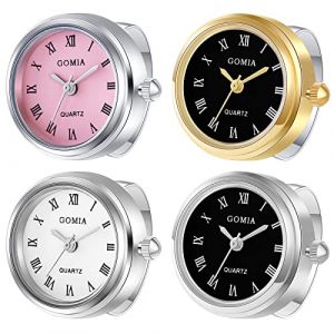 JewelryWe Montre à Bague Étanche Femme - Montre à Doigt Boîtier Rond Simple Cadran à Échelle de Chiffres Romains Anneau Réglable 3ATM Étanche (4Pcs) (JewelryWe Bijoux, neuf)