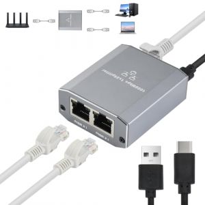 ELUTENG Switch Ethernet 2 Port 1000Mbps Network LAN Switch Splitter avec Câble d'alimentation de Type C, Commutateur LAN Double RJ45 pour Ordinateur Hub Commutateur Routeur Télévision Numérique etc. (ELUTENG, neuf)