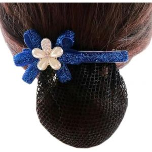 Filet &agrave; cheveux for chignon, filet &agrave; cheveux for femme, &eacute;lastique &agrave; n&oelig;ud papillon, cache-chignon, fleur argent&eacute;e bleu roi, maille fine K27 (XZKBHZ, neuf)
