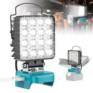 Lampe LED Rechargeable Pour Makita 18V Batterie &ndash; LIVOWALNY 48 W Projecteur LED Chantier &agrave; Double Interrupteur avec Type C/USB Lampe de Travail Pour Garage, Camping, Chantier (Sans Batterie) (LIVOWALNY-EU, neuf)