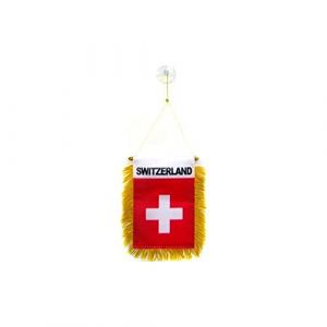 AZ FLAG - Fanion Suisse Pour D&eacute;coration Voiture Avec Ventouse et Franges Dor&eacute;es - Mini Drapeau Helv&eacute;tique - 13x10 cm (AZ-FLAG, neuf)