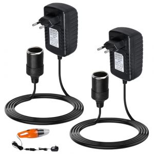 2 Pièces Adaptateur Allume Cigare Prise Secteur, Transformateur 220v vers 12v 2A Allume Cigare Secteur, Convertisseur Allume Cigare Prise Electrique pour Pompe à Air, Aspirateur de Voiture (CEANNA, neuf)