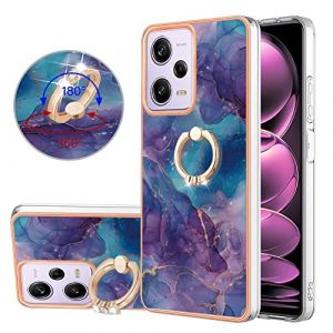 BLOTECH Coque pour Redmi Note 12 Pro 5G Marbre,Housse étui Gel en Silicone Paillette Marbre Texture avec Rotation Bague 360 °Stand Holder pour Redmi Note 12 Pro 5G Pare-Chocs TPU Souple,Pourpre (Bolong, neuf)