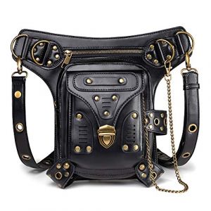Dajingkj Sac Banane Steampunk T&ecirc;te de Mort Bandouli&egrave;re Gothique de Voyage Jambe Hanche Holster &agrave; Main pour Femme Homme, Noir 122, Taille Unique, Mode (Dajingkj03, neuf)