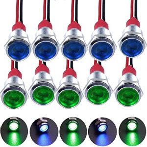 RUNCCI-YUN 10pcs 110V-220v 10mm DC Voyant Led En Metal,Led Indicateur Panneau,Temoin Lumineux, Pour Van,Bateau Et Autres Vehicules Universel(vert bleu) (RUNCCI-YUN, neuf)