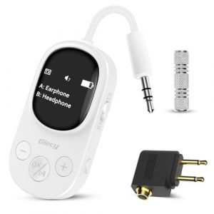 Giecy Adaptateur Bluetooth Jack 2 en 1 &Eacute;metteur-R&eacute;cepteur avec Prise 3,5 mm,Double Connexion,aptX Low Latency,Adaptateur Audio sans Fil pour Avion/TV/MP3/Casques (Blanc) (Neddy's shop, neuf)