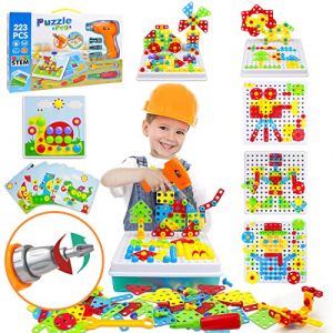 Jouet Enfant 3 Ans-Jeux Enfant 3 4 5 Ans Etabli Enfants Puzzle 3D Bricolage Jeux de Soci&eacute;t&eacute; avec Visseuse Perceuse &Eacute;lectronique Jeu Educatif Montessori Cadeau Enfants 3 4 5 Ans Fille Garcon-223 Pcs (Dinfun, neuf)