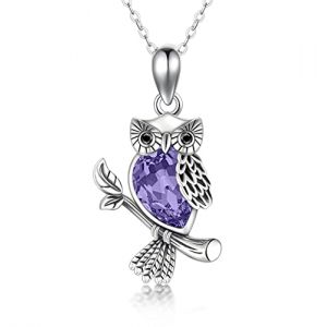 HARMONY BOLA Collier hibou avec cristal en argent sterling 925 avec pendentif oiseau animal bijoux cadeau pour femme 45,7 + 5,1 cm d'extension de collier, Argent, Tanzanite (HARMONY BOLA Jewellery, neuf)