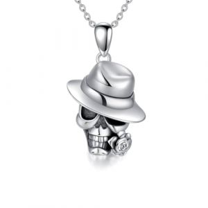 ROMANTIC WORK Chaîne tête de mort en argent sterling 925 avec pendentif en forme de tête de mort - Style rétro - Cadeau pour homme et femme, Argent sterling (ROMANTICWORK Jewellery, neuf)