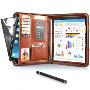 3PCS Porte Document A4 en cuir avec fermeture &eacute;clair &eacute;tanche avec classeur &agrave; anneaux, bloc-notes, porte-documents, porte-documents, porte-documents pour r&eacute;union d'affaires, Marron (Cococloud, neuf)