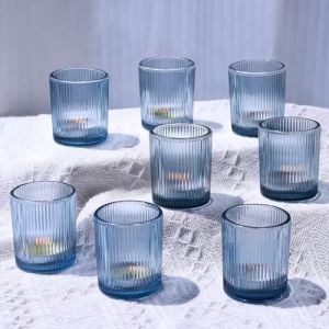 Vohocandle Bleu Bougeoir Verre &agrave; th&eacute; C&ocirc;tel&eacute; Lot de 12, Photophore Verre Bleu pour Les D&eacute;corations de Table, Contenant pour Bougie Chauffe-Plat pour Les Mariages, Les F&ecirc;tes (5,5 cm L &times; 6,5 cm H) (Woho, neuf)