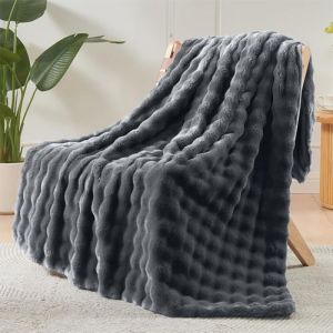 LINGKY Couverture 180x230 cm, Plaid Canape Fausse Fourrure Doux et Pelucheux, Couverture de Canap&eacute; Couverture lit Moelleuse et Chaude pour Canap&eacute; et lit Chambre &agrave; Coucher Bureau Gris Fonc&eacute; (LINGKY, neuf)