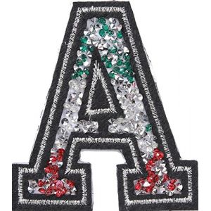 Écusson Patch Badge strass Brodé ecusson lettre alphabet thermocollant lettres en strass 8-10 cm A ITALIA (B2SEE LTD avec TVA francaise et livraison LaPoste, neuf)