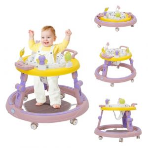 Trotteur B&eacute;b&eacute; Pliable 5 en 1,Trotteur Musical,Coussin Pivotant &agrave; 360&deg;,6 Roulettes Silencieuses,Pliable Hauteur R&eacute;glable,Convient aux Gar&ccedil;ons et Filles &acirc;g&eacute;s de Plus de 6 Mois (Maycoly, neuf)