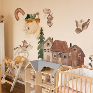 Funlife aquarelle stickers muraux animaux, Arbre arc en ciel renard lapin ours papier peint enfant Autocollant, Imperm&eacute;able stikers murals enfant, Salon decoration chambre enfant chambre de b&eacute;b&eacute; (Astrkiz Home Decor, neuf)