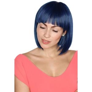 Prettyland Femme court mat naturel comme cheveux humains court menton long carré BOB perruque lisse Wig bleu-noir mix C442 (PrettyLand.eu, neuf)