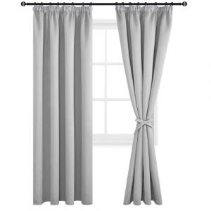 DWCN Lot de 2 Rideau Occultant avec Cravates Rideaux 140x245cm, Gris Argent Rideau Thermiques Galon Fronceur Rideau Thermique Isolant Anti Froid Intérieurs pour Cuisine Salon Chambre (DWCN EU, neuf)