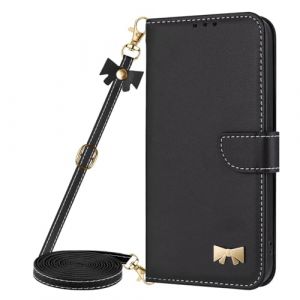 FERLAN Coque avec Cordon pour iPhone 12 Pro/iPhone 12,Coque Etui avec Porte Carte &agrave; Rabat Clapet Portefeuille en Cuir Pochette Antichoc Flip Case &Eacute;tui Cover Housse Protection Compl&egrave;te Coque,Noir (BiBoDan, neuf)