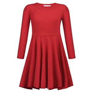 Trudge Robe &agrave; Manches Longues pour Filles - Rouge, Trap&egrave;ze, Patineuse - No&euml;l, F&ecirc;te, Soir&eacute;e - 110/5-6 Ans (Arshiner Store, neuf)