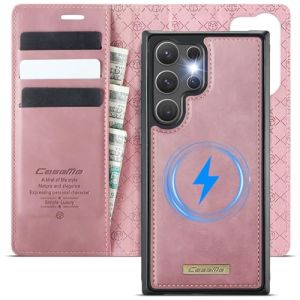 XYGLOW Coque Etui pour Samsung Galaxy S25 Ultra 5G Housse D&eacute;tachable 2 en 1 Chargement sans Fil Portefeuille Magnetique Blocage RFID Premium en Cuir PU Flip Case Rabat pour Galaxy S25 Ultra - Rose (XYGLOW-EU, neuf)