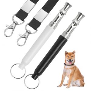 Aihoom 2 pcs Sifflet Ultrason pour Chien, Sifflet Anti Aboiement, Sifflet de Dressage pour Chien avec Lani&egrave;re, Sifflet Ultrasonique pour Rappel et Stop Aboiements (Noir et Blanc) (ZeYingLin, neuf)