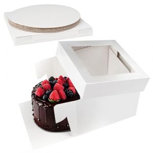 Nuangoo 5 pi&egrave;ces Boite Gateau,bo&icirc;te &agrave; g&acirc;teaux, Boite Transport Gateau, Boite Gateau Carton avec fen&ecirc;tre, pour g&acirc;teaux, desserts, p&acirc;tisseries, beignets et biscuits (10x10x8inch) (XUHE B-COMERCE S.R.L., neuf)