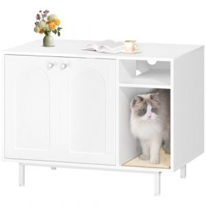 Hzuaneri Maison de Toilette Chat, Meuble Litiere Chat, Meubles Cachés, Maison pour Chats avec Porte et Cloison Séparée, Table d'appoint en Bois Domestique, 80 x 50 x 61 cm, Blanc CB01513W (Hzuaneri FR, neuf)