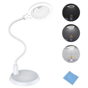 Delixike Lampe loupe 5X – Lampe de Table et de Bureau LED à économie d'énergie Ultra Lumineuse lumière du Jour loupe lumière loupe idéal pour, Blanc (delixike-fr, neuf)