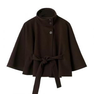 Manteaux Poncho &agrave; Manches Chauve-souris pour Femmes - Caban en Laine - Col Montant - Ceinture - Vestes Cape - Manteau cape &eacute;l&eacute;gant &agrave; simple boutonnage, caf&eacute;, M (PoshEmporium1-FR, neuf)