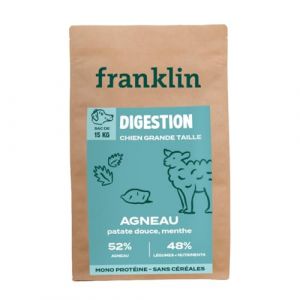 Franklin – Croquettes pour Chien Sensible – Gamme Protéinée – avec 52% d'agneau – sans céréales – Mono-protéine – Taille 18 mm – 15 kg (Franklin Pet Food, neuf)