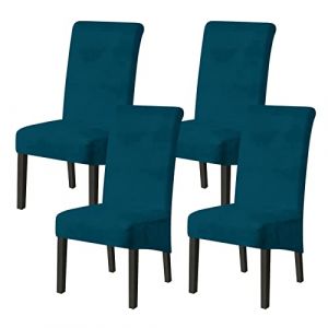 Jaotto Housse de Chaise de Salle à Manger XL, Housse de Chaise Extensible Lot de 4 Couverture de Chaise Grande Lavables, Facile à Nettoyer pour Décor Salle à Manger Salon,Flanelle Bleu Paon (Jaotto, neuf)