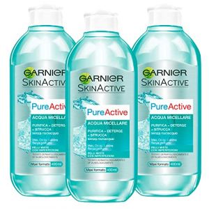 Garnier SkinActive PureActive Micellar D&eacute;maquillant &agrave; l'eau pour peaux mixtes avec imperfections Effet nettoyant sans rin&ccedil;age Visage Yeux L&egrave;vres Formule sans parfum &ndash; 3 bouteilles de 400 (CorpoeCapelli, neuf)