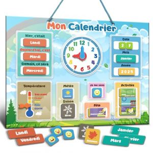 Mon Premier Calendrier par SmartPanda – Jeu Éducatif Magnétique pour Enfants – Comprend Une Horloge, Station Météo et des Émotions – pour Garçons et Filles, Mur ou Frigo – 30x40cm, en Français (SmartPanda EU, neuf)