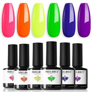 Modelones Vernis Semi Permanent N&eacute;on, Vernis Gels Semi Permanents, Vernis &agrave; ongles 6 Couleurs Fluo Vert Orange Jaune Lime Rose Chaud Bleu UV Gel Soak Off Art Kit Manucure pour Cadeaux F&ecirc;te Et&eacute; (MJ BEAUTY, neuf)